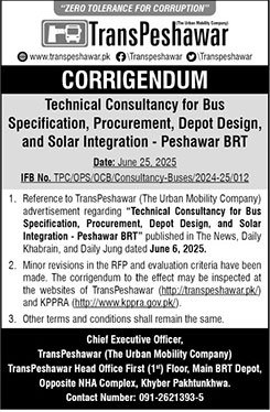 TransPeshawar KPK Tender Notice